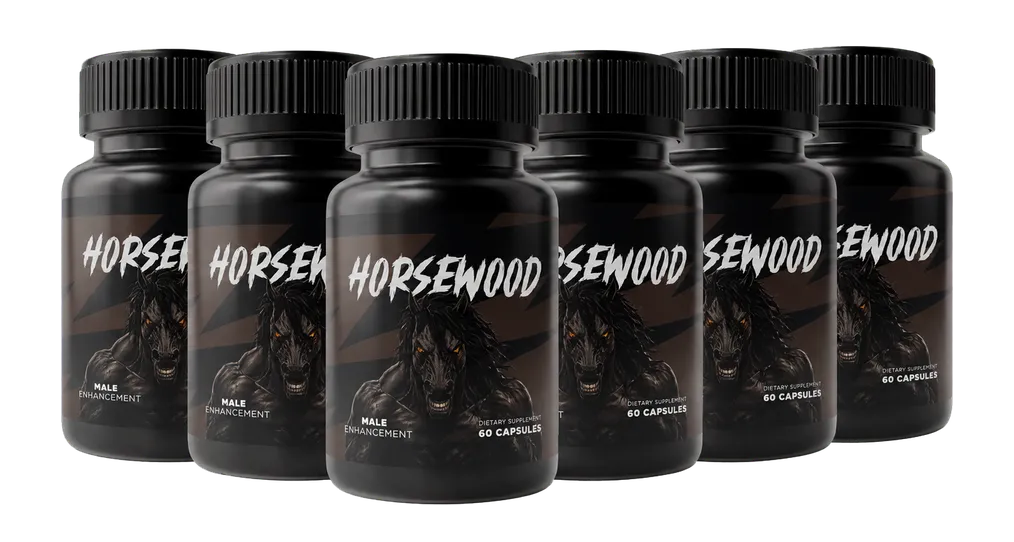 Six-bottle ultimate package of Horsewood male vitality supplement featuring forty-nine dollars per bottle, free USA shipping, and three free digital bonuses.