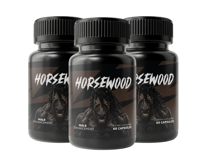 Three-bottle package of Horsewood daily stamina supplement offered at sixty-nine dollars per bottle with free USA shipping and 60-day guarantee.